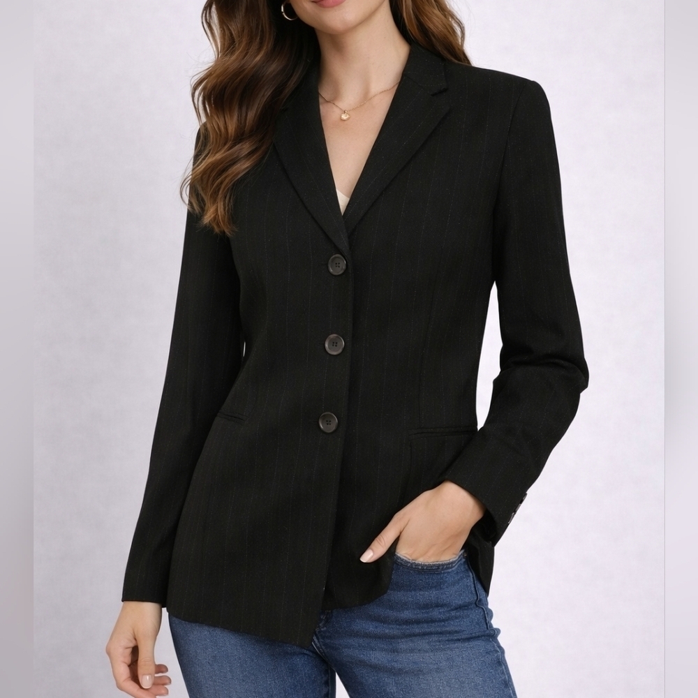 Ann TAYLOR Dotted Trendy Pinstripe WOOL Academia Suit Blazer